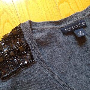 Banana Republic Sequin Studded Dark Gray Merino Wool Scoopneck Slim Sweater XS-M